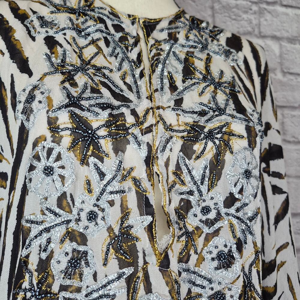 Spiegel Vintage Zebra Kaftan Maxi Dress Beaded Sequin Bohemian Cover Up Size M - Picture 5 of 11